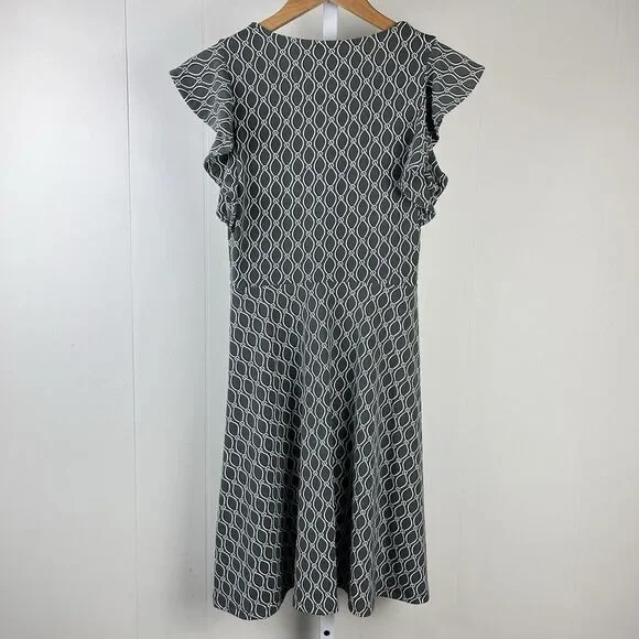 Ann Taylor Factory Petite Dress Gray Chain Link Print Ruffle Sleeve Womens XXSP - Picture 5 of 7